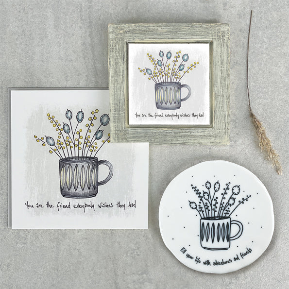 East of India Onderzetter Mug met bloemen "Fill your life with adventures and friends"