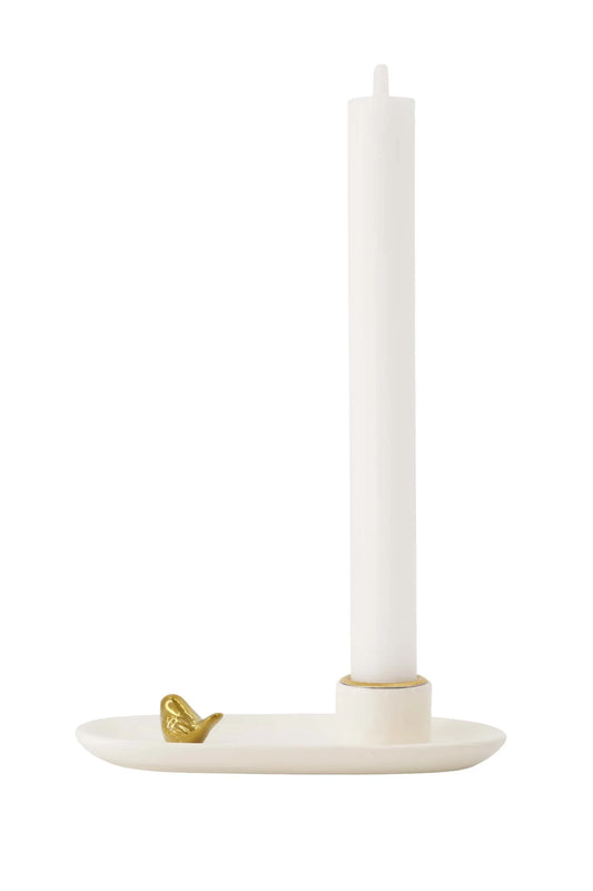 Zusss Kandelaar keramiek vogeltje wit/goud