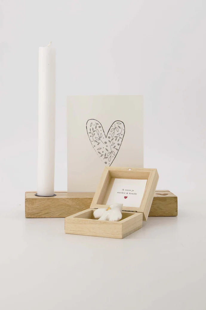 Zusss Houten doosje met vogeltje wit/goud