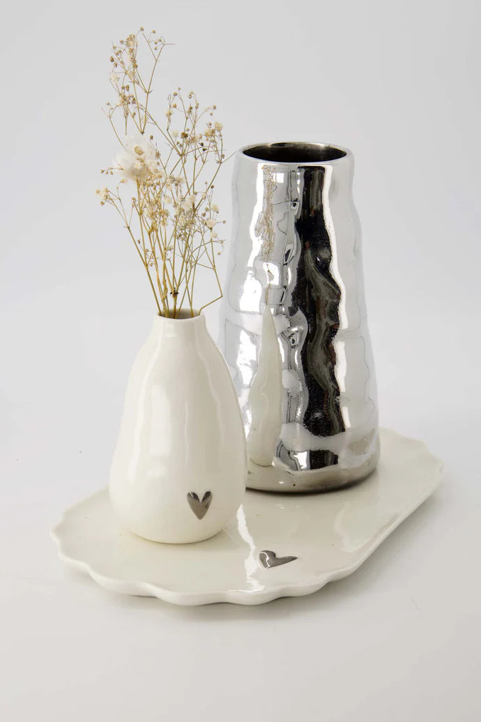 Zusss Presenteerbord keramiek hartje wit/zilver