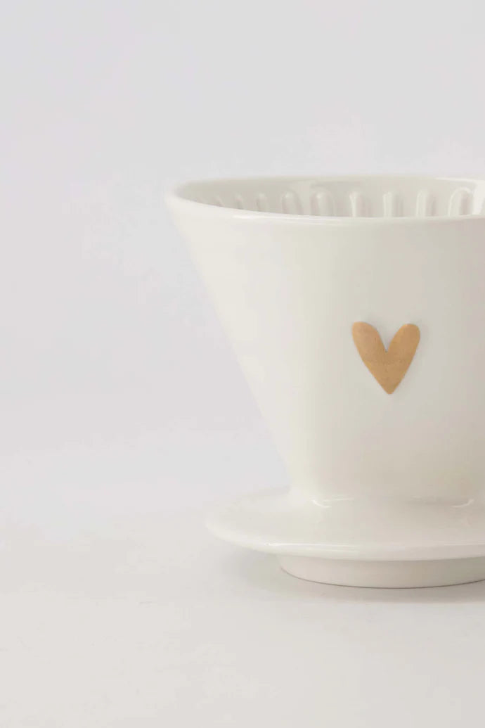Zusss Koffiefilterhouder keramiek hartje wit/goud
