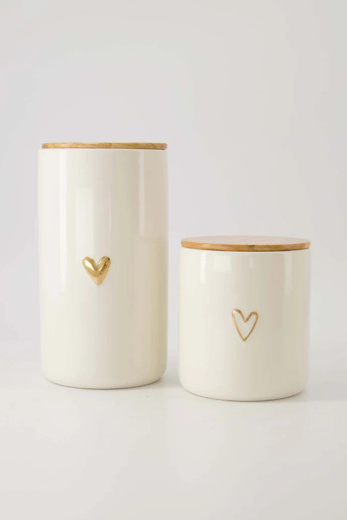 Zusss Voorraadpot met deksel keramiek hartje wit/goud