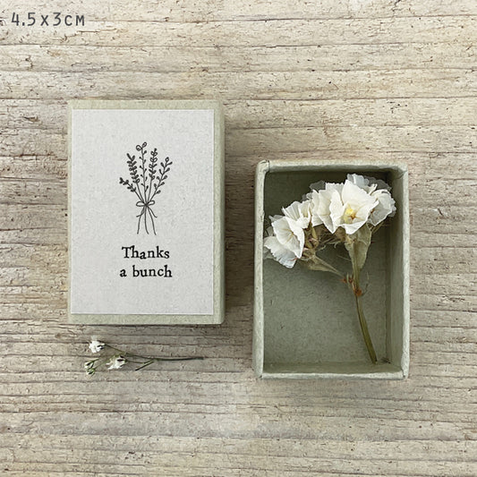 East of India Matchbox met droogbloem "Thanks a bunch"