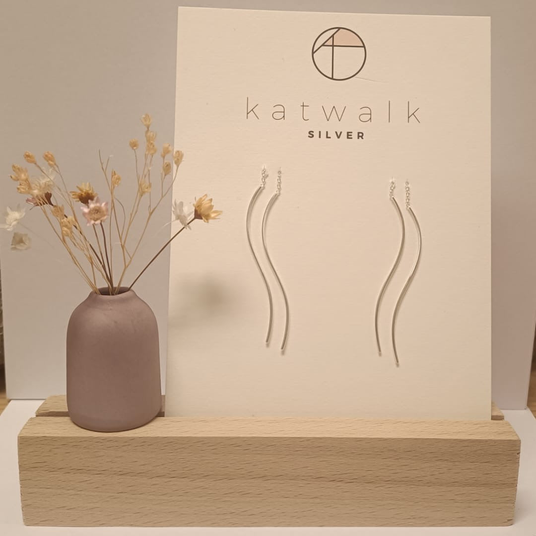 Katwalk Oorbellen Kettingstaven Golvend Zilver