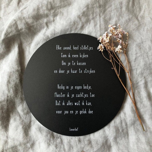 Lieverlief Muurcirkel met gedicht 'Elke avond' - Zwart