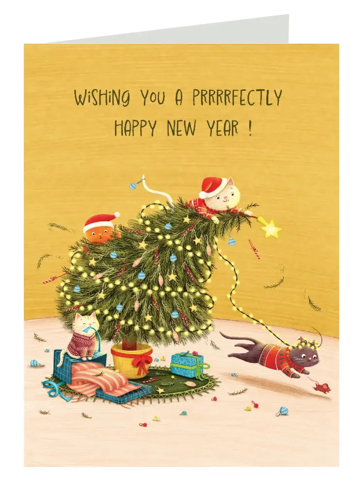 Nieuwjaarsbrief blanco "Wishing you a prrrrfectly Happy New Year"
