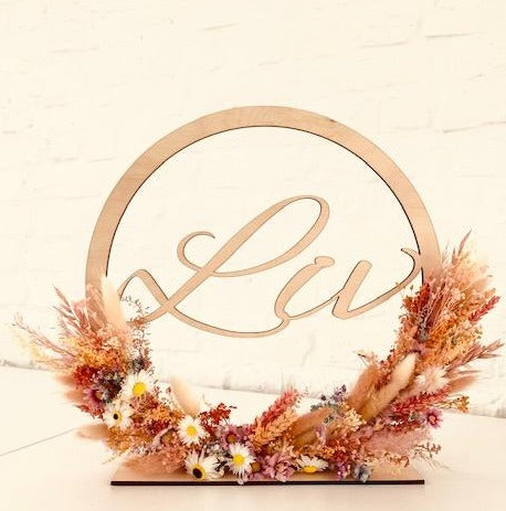 Houten Flowerhoop Gepersonaliseerd met Tekst naar Keuze