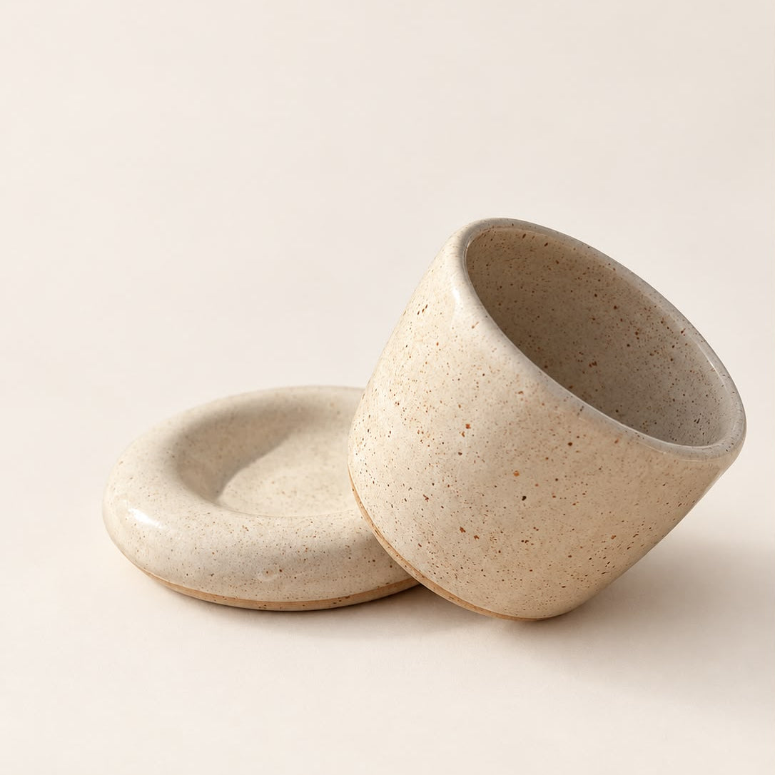 Handgemaakte kleurrijke koffiekopjes - Speckle Cream