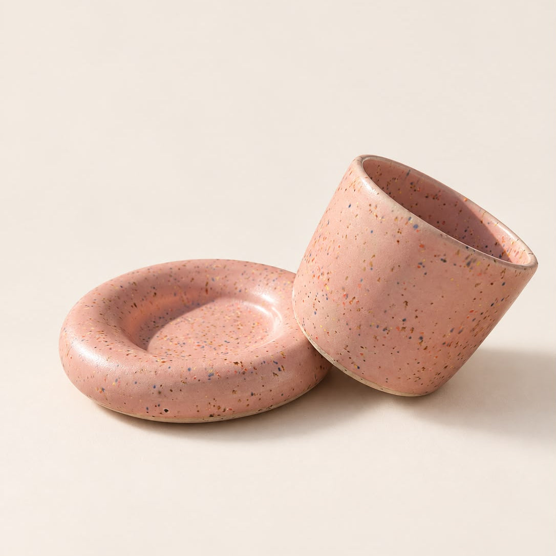 Handgemaakte kleurrijke koffiekopjes - Pink Speckle
