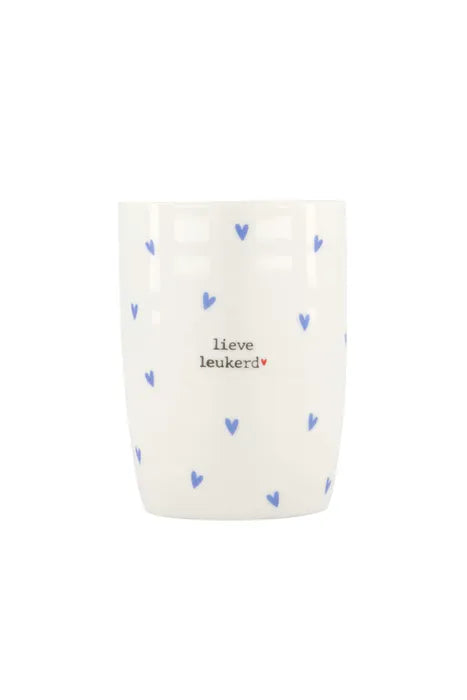 Zusss koffiemok hartjes "lieve leukerd"