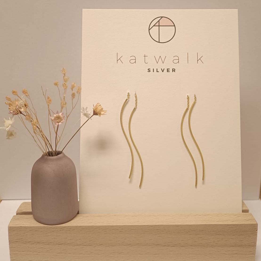 Katwalk Oorbellen Kettingstaven Golvend Goud