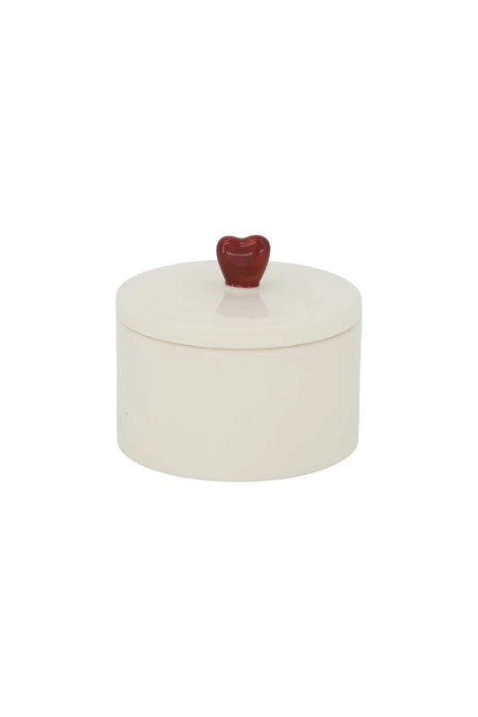 Zusss Bewaarpot keramiek hartje wit/rood