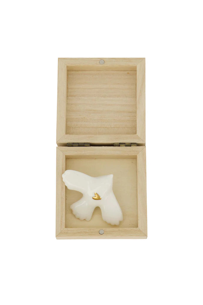 Zusss Houten doosje met vogeltje wit/goud