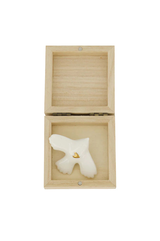 Zusss Houten doosje met vogeltje wit/goud