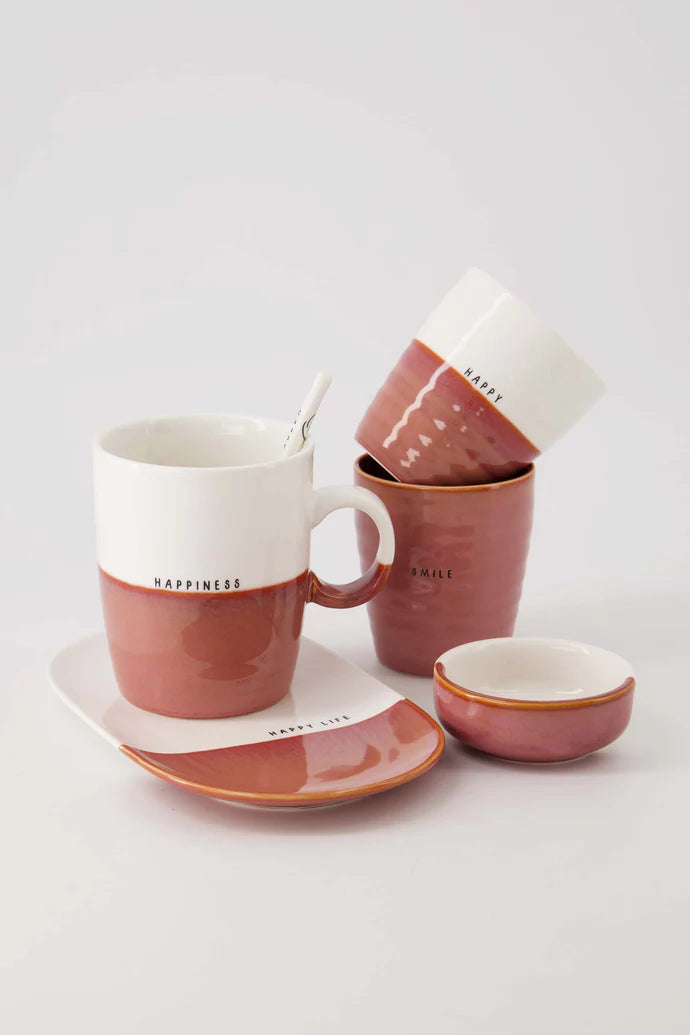 Zusss Serveerschaal happy life wit/burgundy