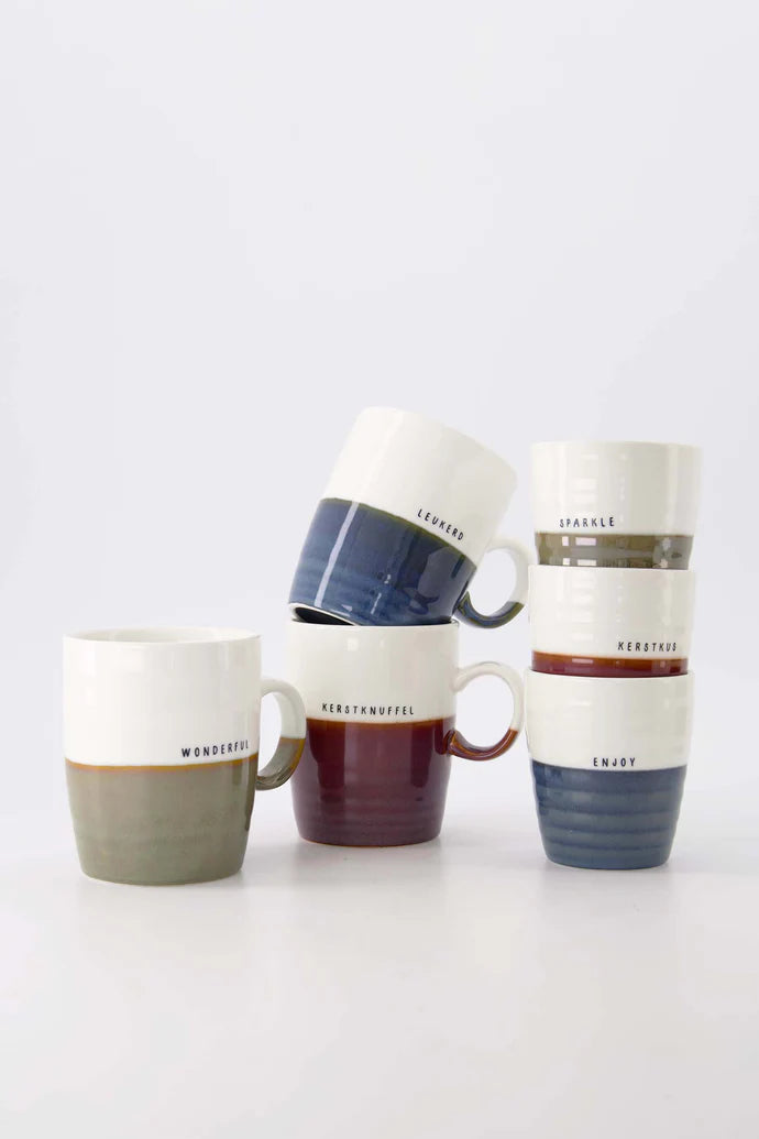 Zusss Koffiemok Sparkle wit/donkergroen