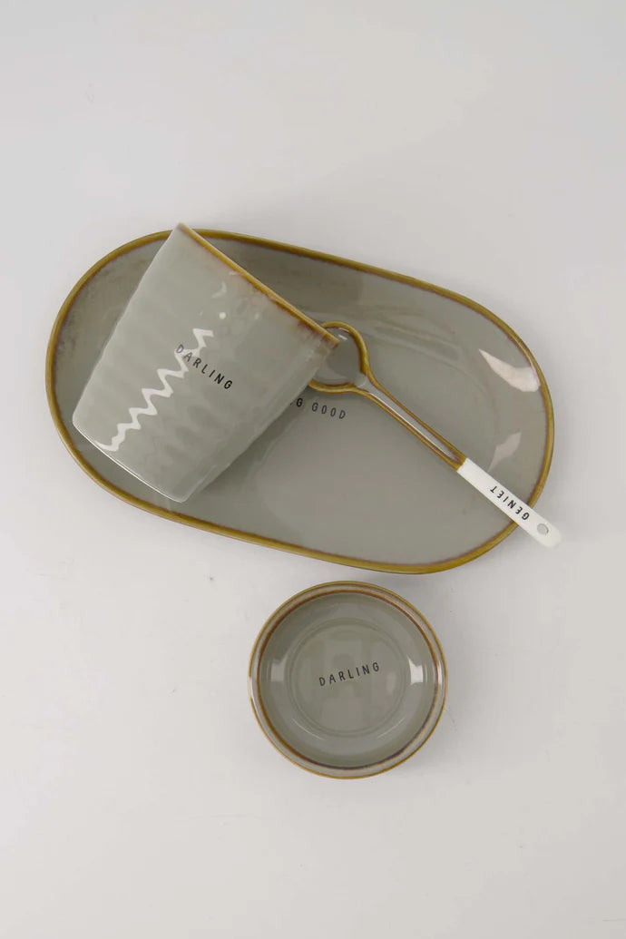 Zusss Lepeltje keramiek geniet wit/grijsblauw