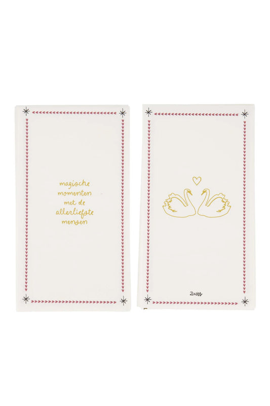 Zusss Servetten rechthoek Magische momenten wit/donkerrood