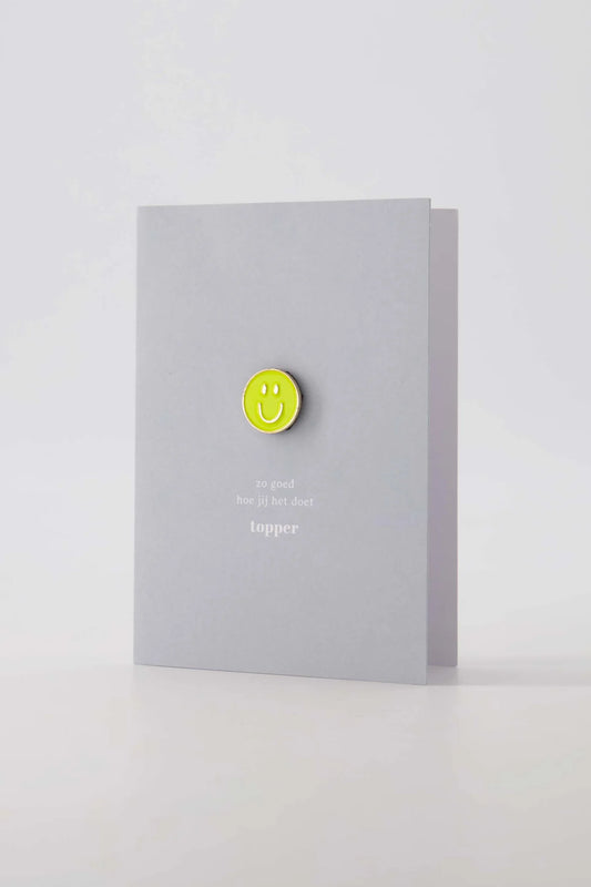 Zusss Wenskaart Magneet Smiley geel/grijs/blauw