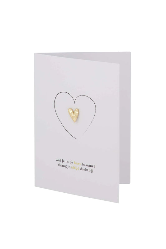 Zusss Wenskaart broche hartje in je hart wit/zwart/goud