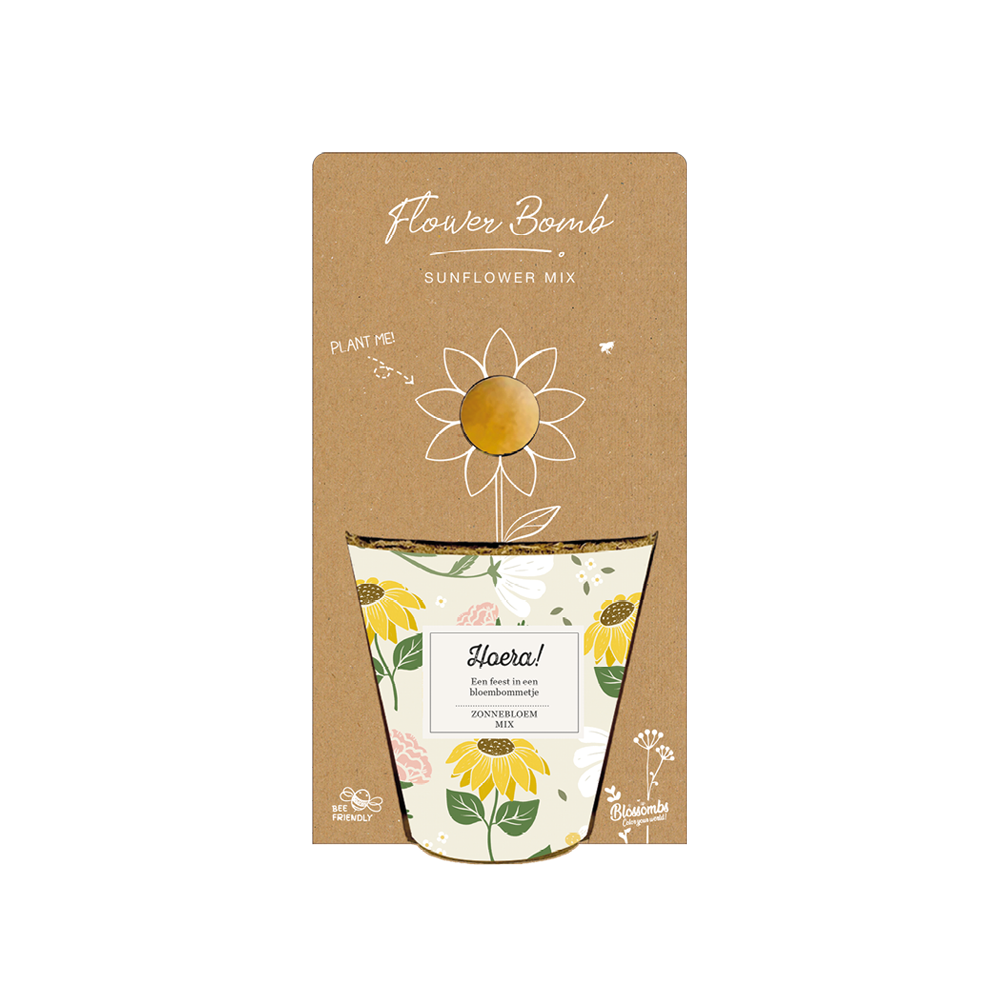 Blossombs Grow Kit "Hoera!" met Zonnebloem Mix Zaadbommetje