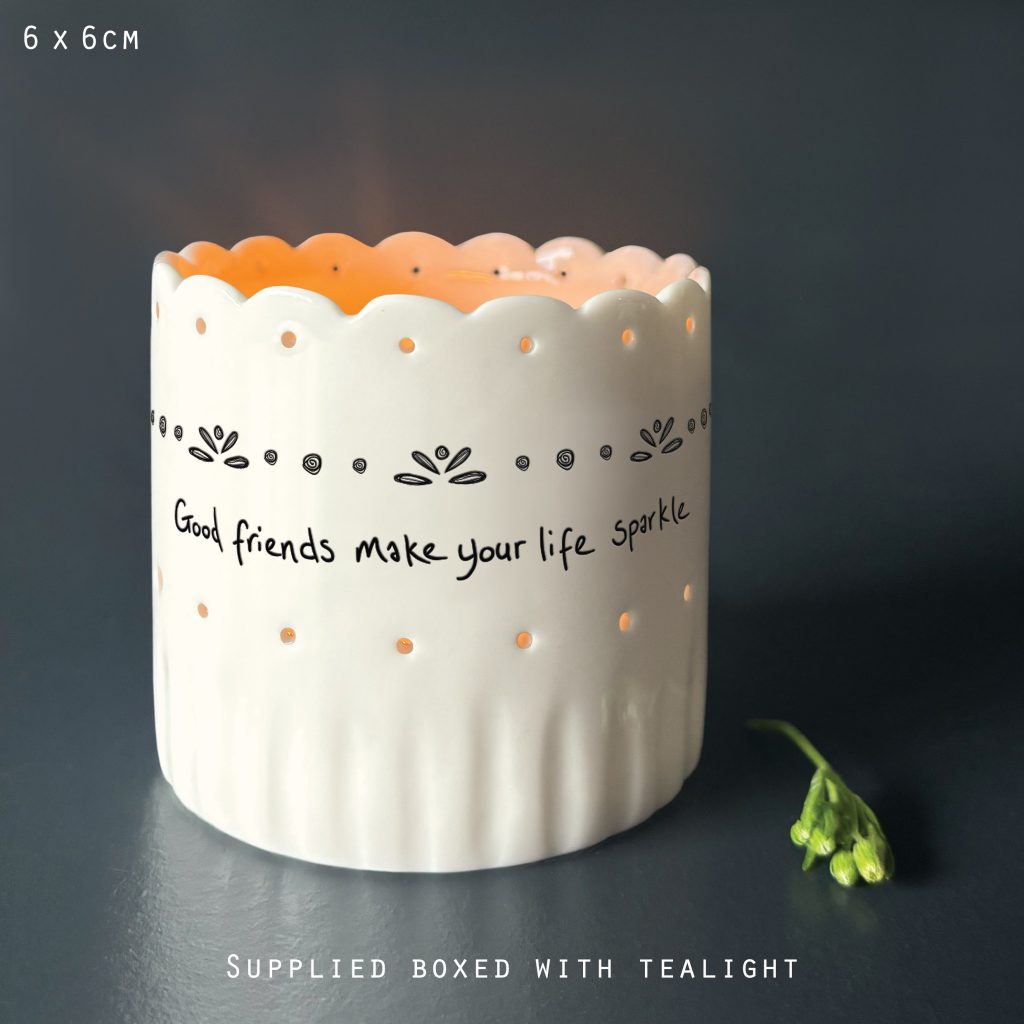 East of India - Scallop tea light holder 'Good Friends'