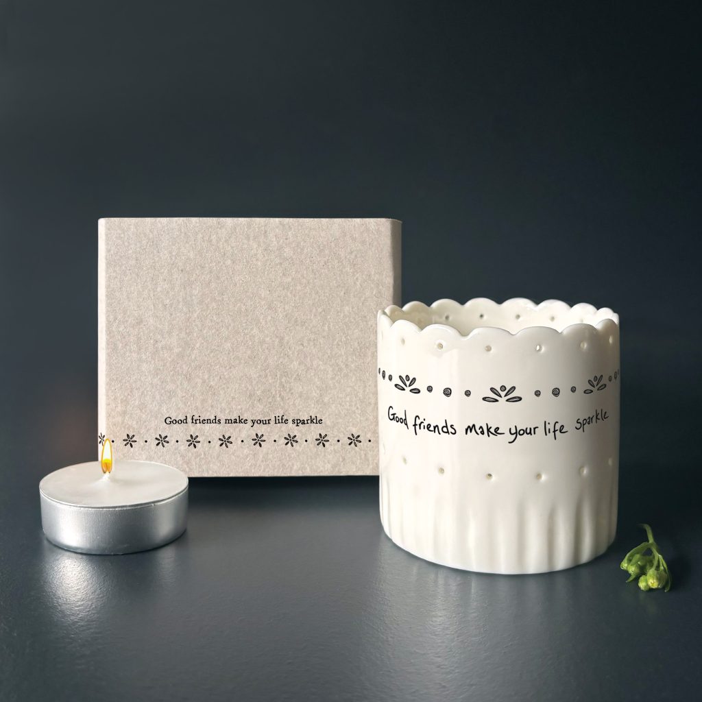 East of India - Scallop tea light holder 'Good Friends'