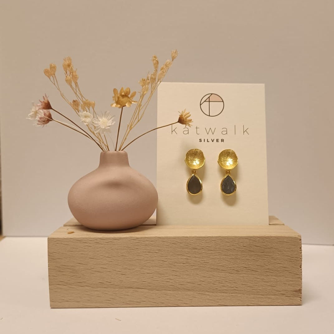 Katwalk Oorbellen met steen goud/labradorite