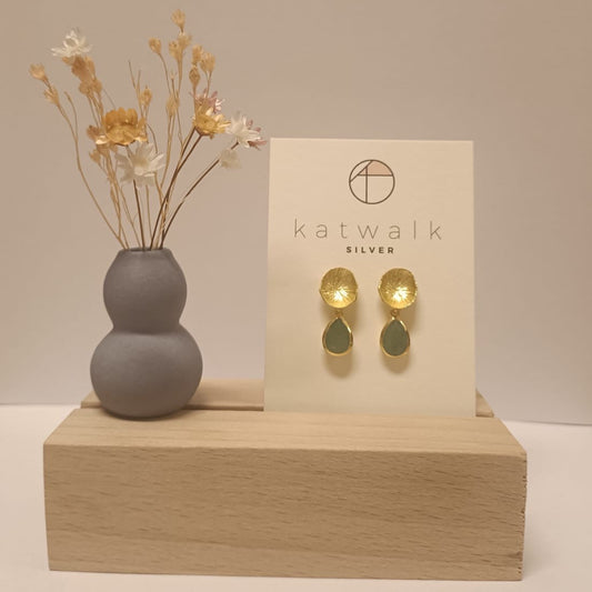 Katwalk Oorbellen met steen goud/green aventurine