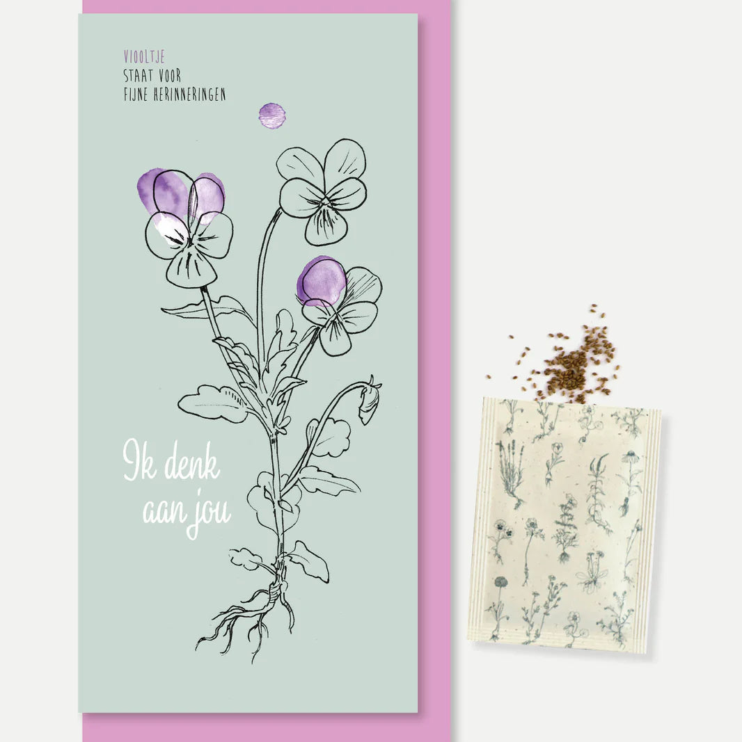 Veer & Moon Ik denk aan jou - lange wenskaart met zaden