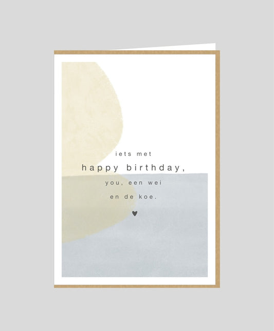 Liefjes Iets met Happy Birthday, you, een wei en de koe.
