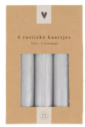 Zusss 4 rustieke kaarsen 12 cm kleur Lichtgrijs