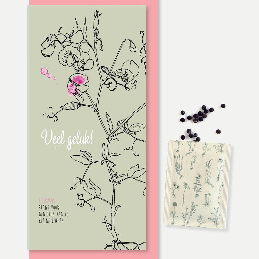 Veer & Moon Veel geluk- lange wenskaart met zadenzakje