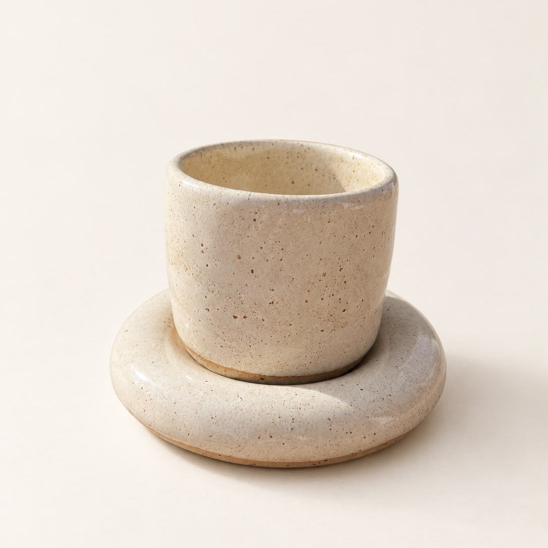 Handgemaakte kleurrijke koffiekopjes - Speckle Cream