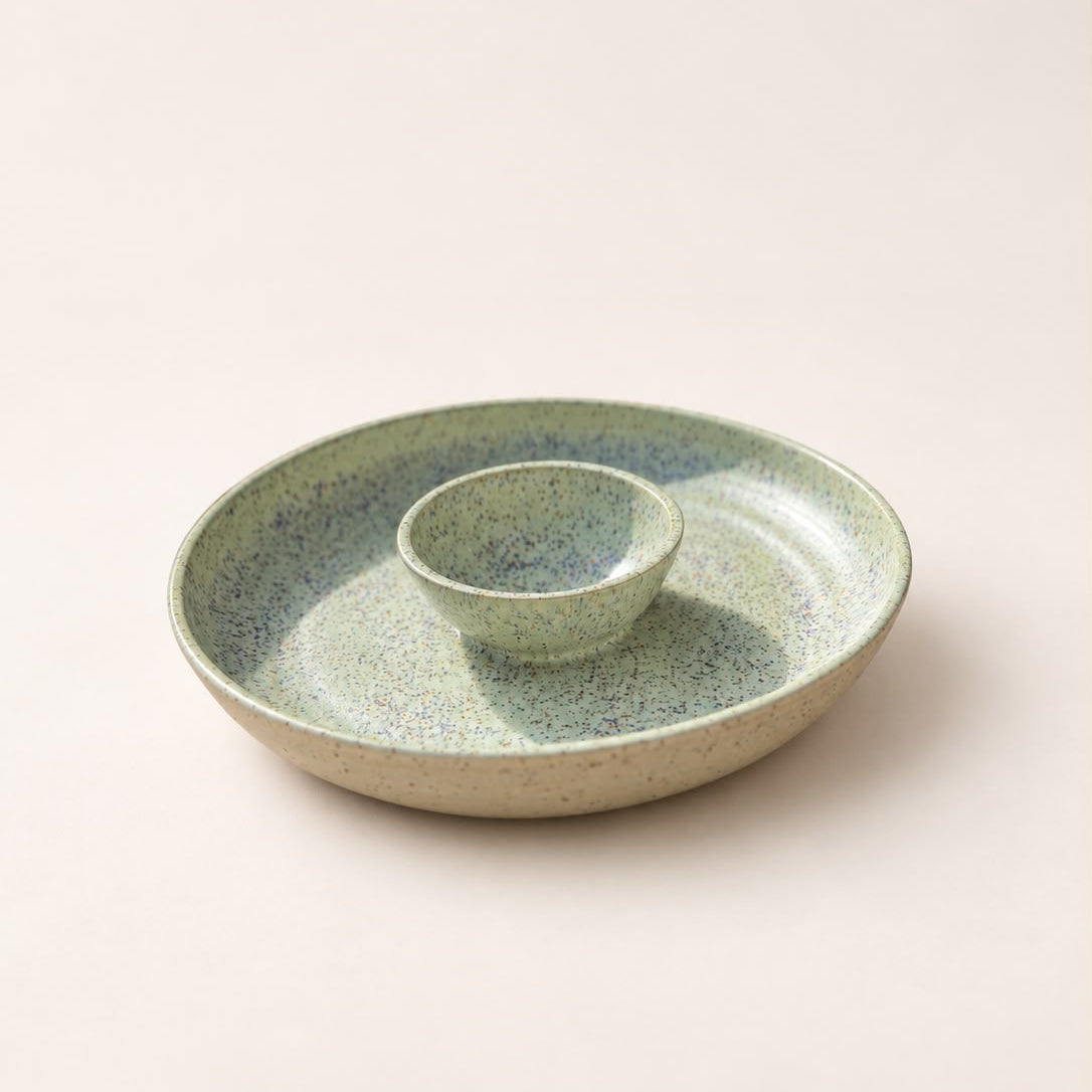 Handgemaakte Chip & Dip bowl - Speckle Mint