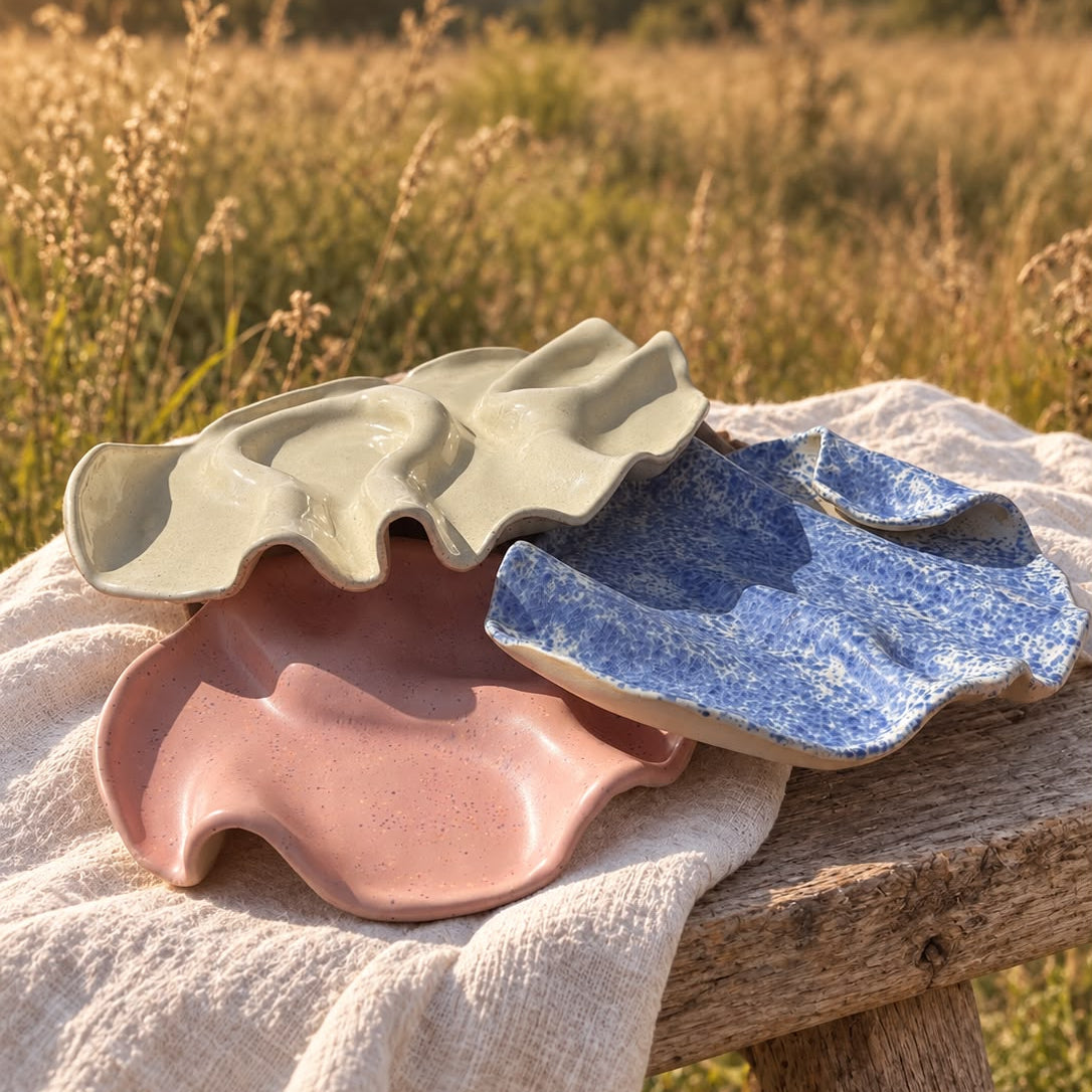 Handgemaakte kleurrijke tapasplank - Speckle Cream