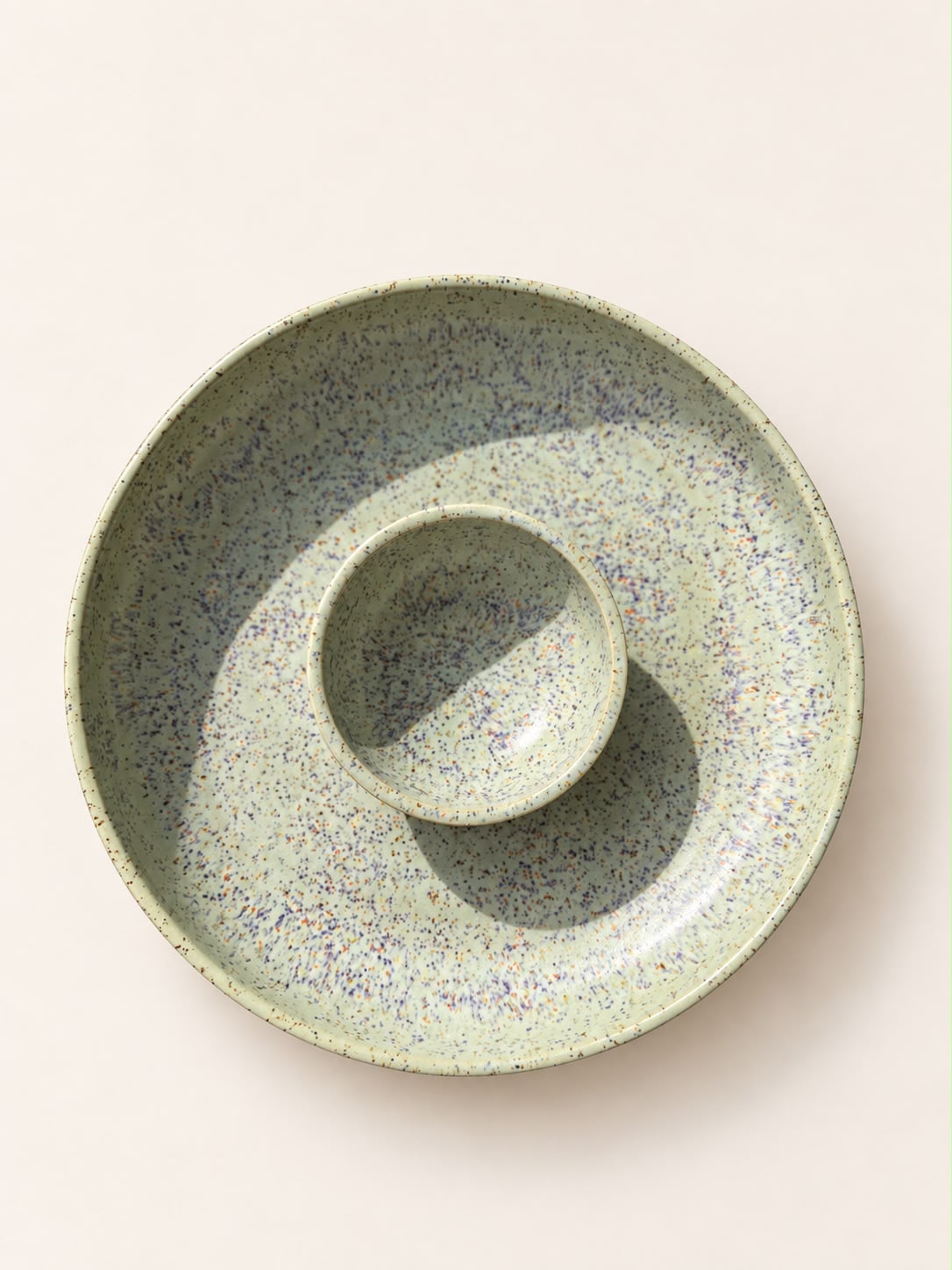 Handgemaakte Chip & Dip bowl - Speckle Mint