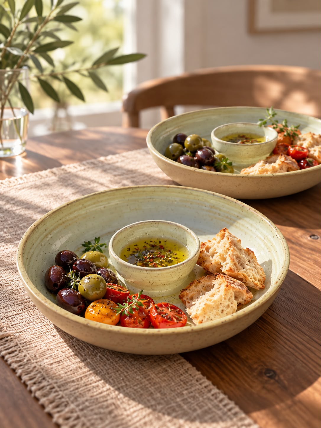 Handgemaakte Chip & Dip bowl - Speckle Mint