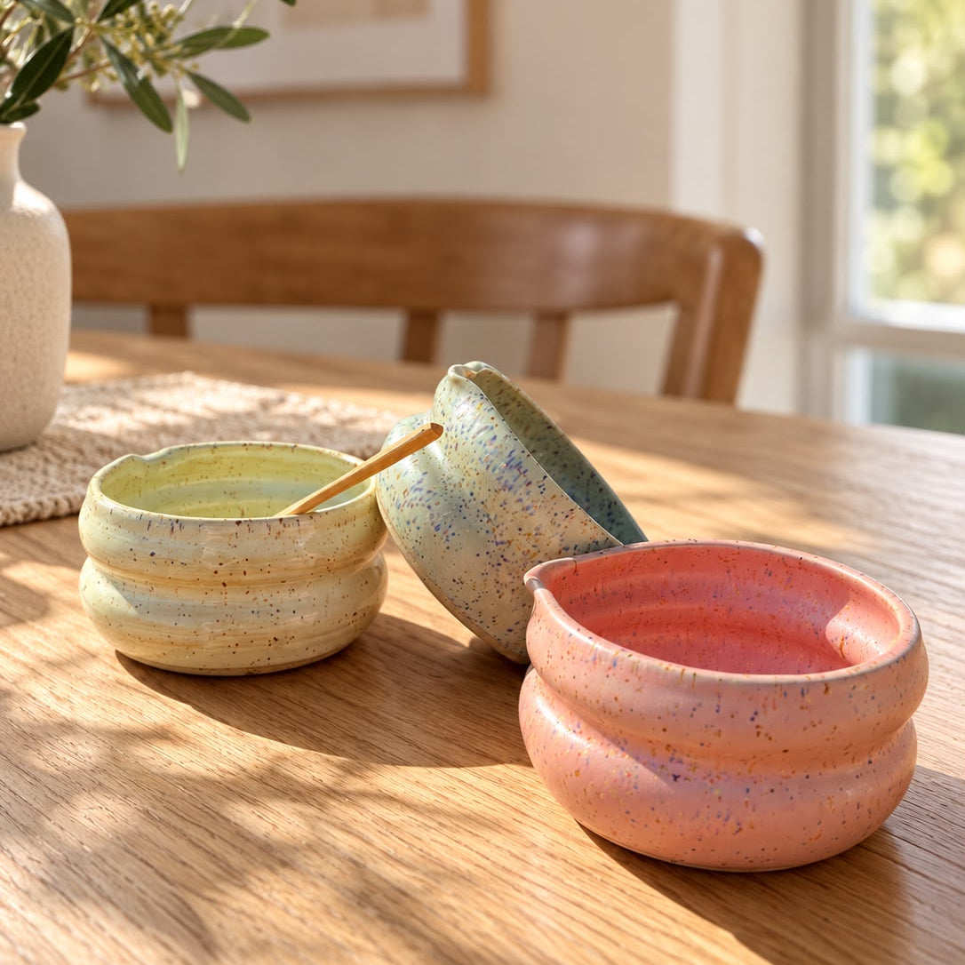 Handgemaakte kleurrijke matcha bowls - Butter Yellow