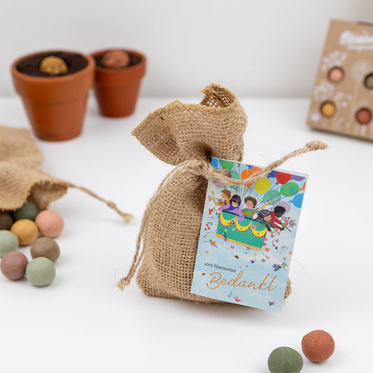 Blossombs jute zak met 8 blossombs '1001 bloemetjes - bedankt'